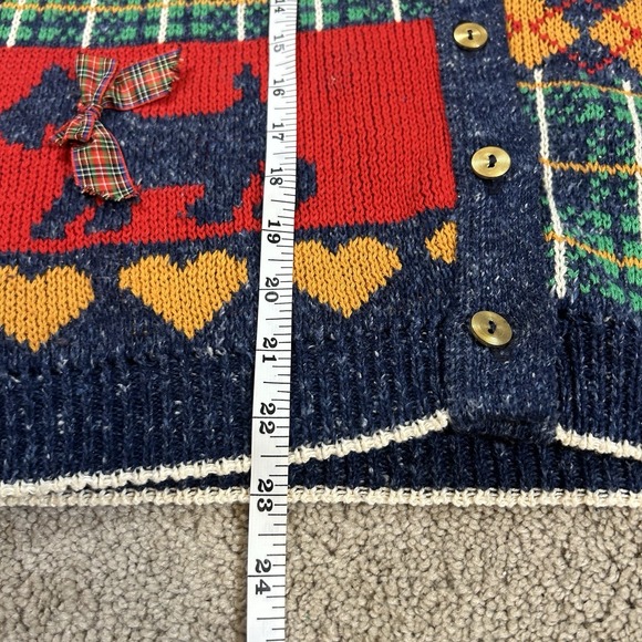Vintage Sweater Loft Cardigan Sweater Large Scottie Westie Hearts Cottagecore - Picture 6 of 8